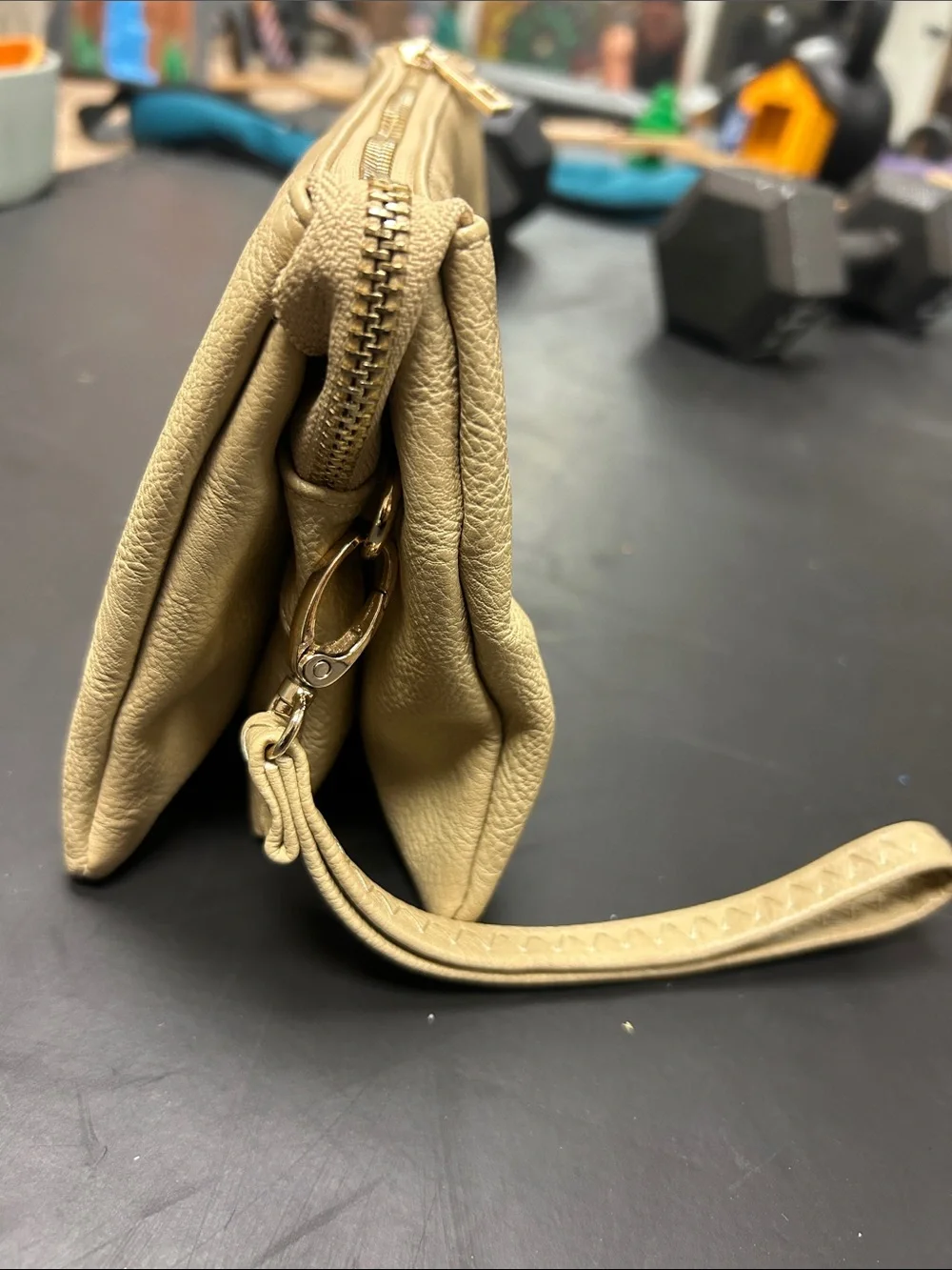 Beige Faux Leather Wristlet Clutch - Neutral Everyday Purse